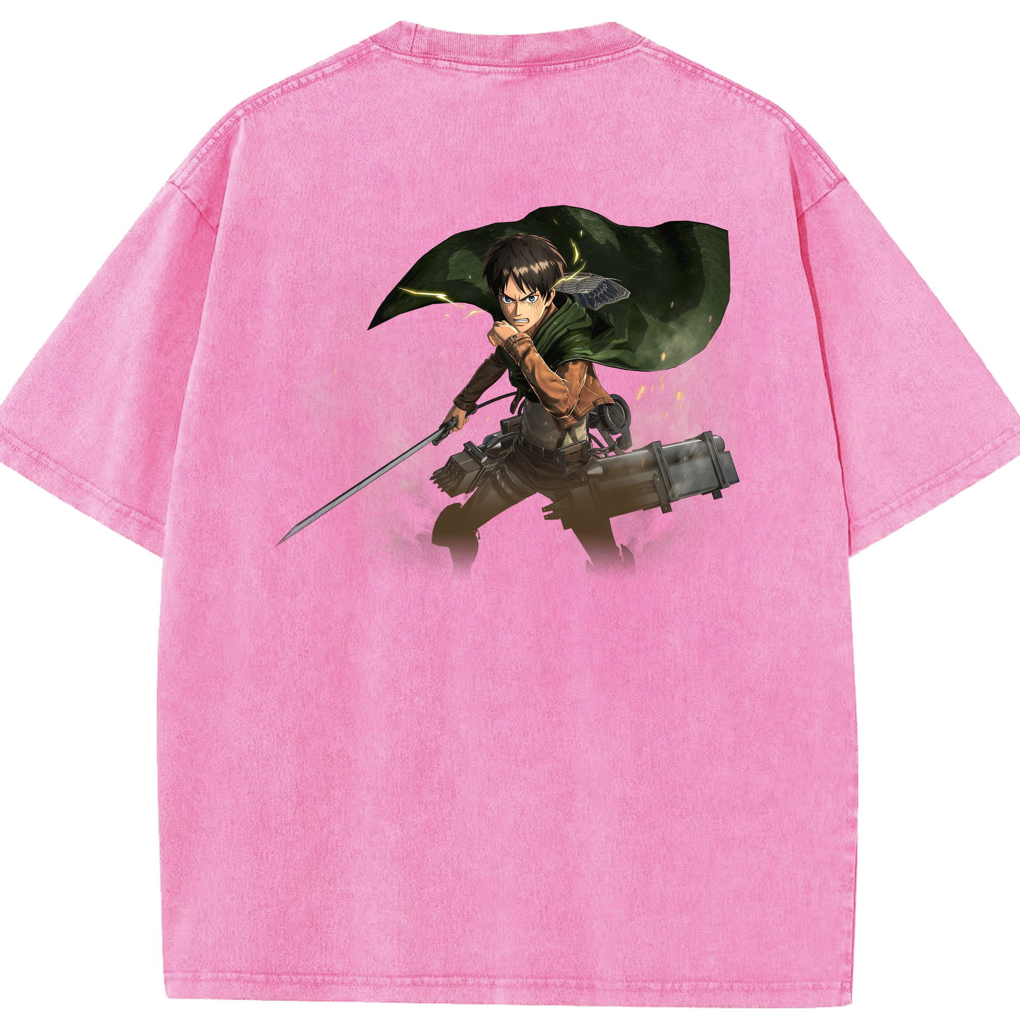 （画像用） 進撃の巨人 エレン･イェーガー Attack on Titan Eren Jäger 綿100% ヴィンテージ風 半袖Tシャツ（背面プリント）